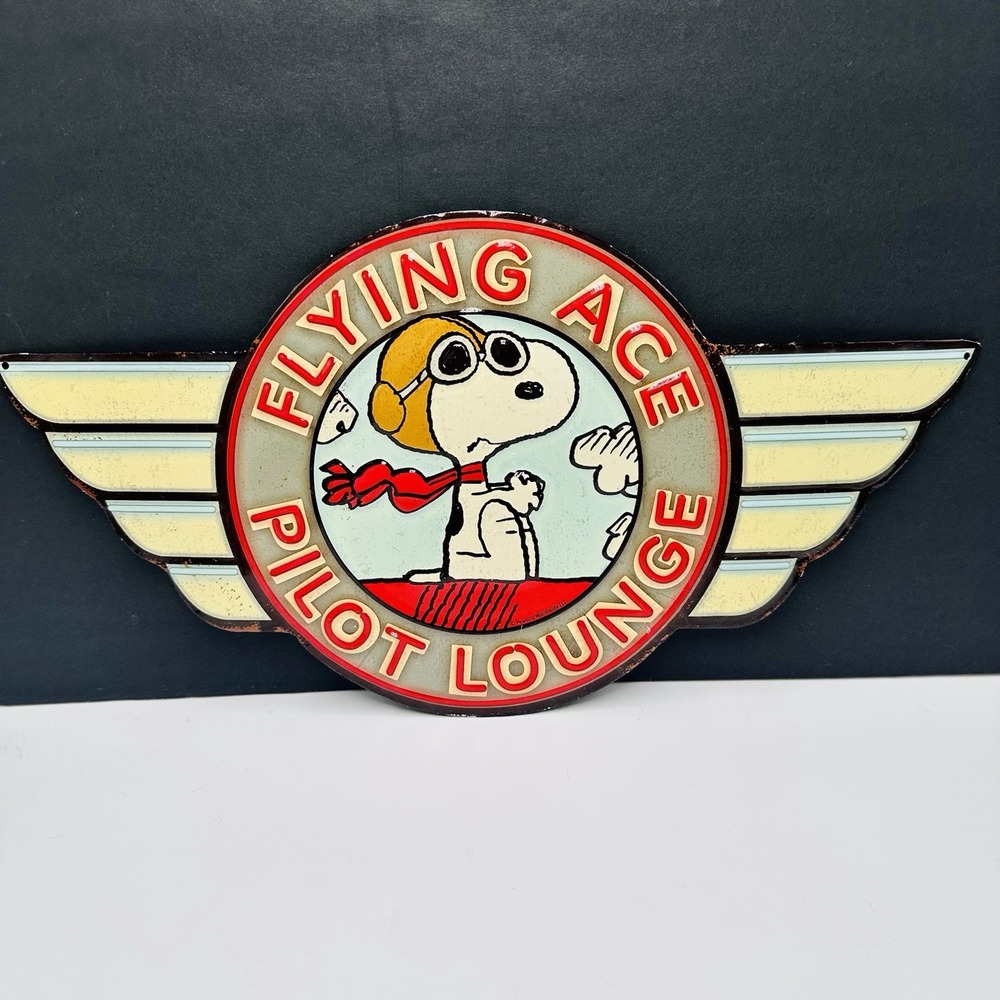 Peanuts Snoopy Flying Ace Pilot Animation Character Retro Lounge Sign 9x17